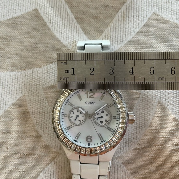 Guess Mother of Pearl Swarovski Crystal Large Face White Bracelet Watch 40mm - Picture 10 of 14